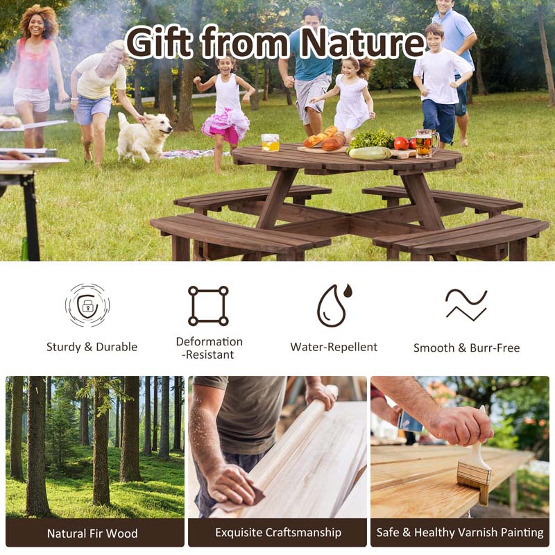 Eletriclife 8-Person Outdoor Wooden Round Picnic Dining Table Bench Set