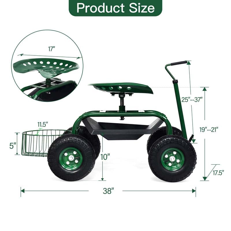 Eletriclife Extendable Handle Garden Cart Rolling Wagon Scooter