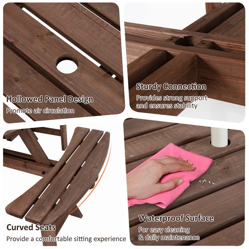 Eletriclife 8-Person Outdoor Wooden Round Picnic Dining Table Bench Set