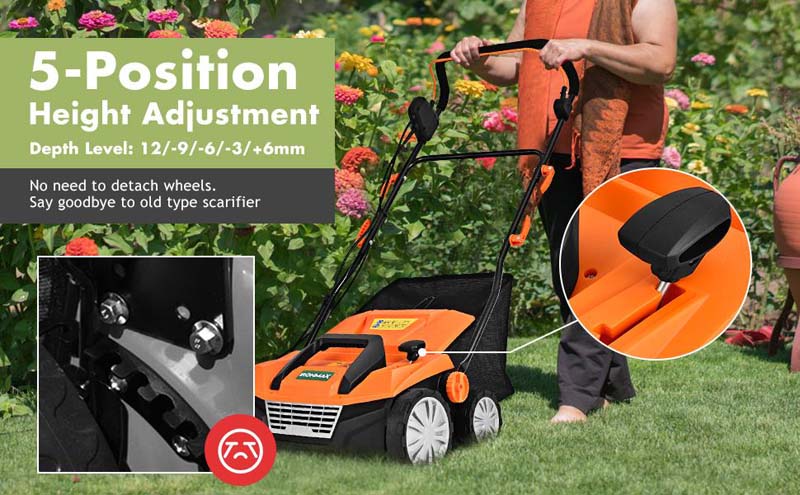 Eletriclife 13Amp Corded Scarifier 15 Inches Electric Lawn Mower with 50L Collection Bag