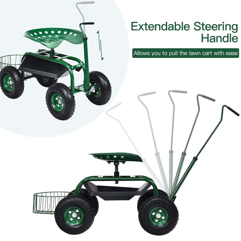 Eletriclife Extendable Handle Garden Cart Rolling Wagon Scooter