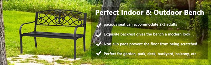 Eletriclife Patio Park Yard Outdoor Furniture Steel Bench