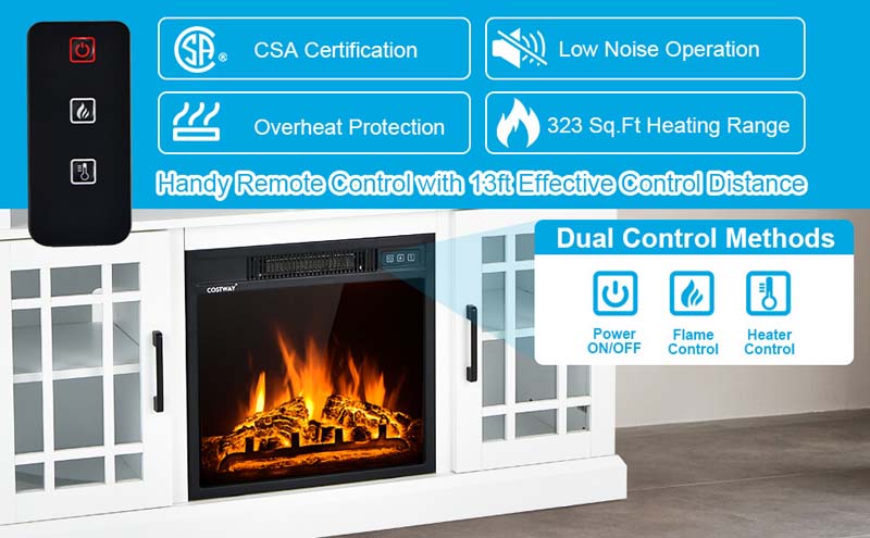 Eletriclife 48 Inch Fireplace TV Stand with 1400W Electric Fireplace for TVs up to 50 Inch