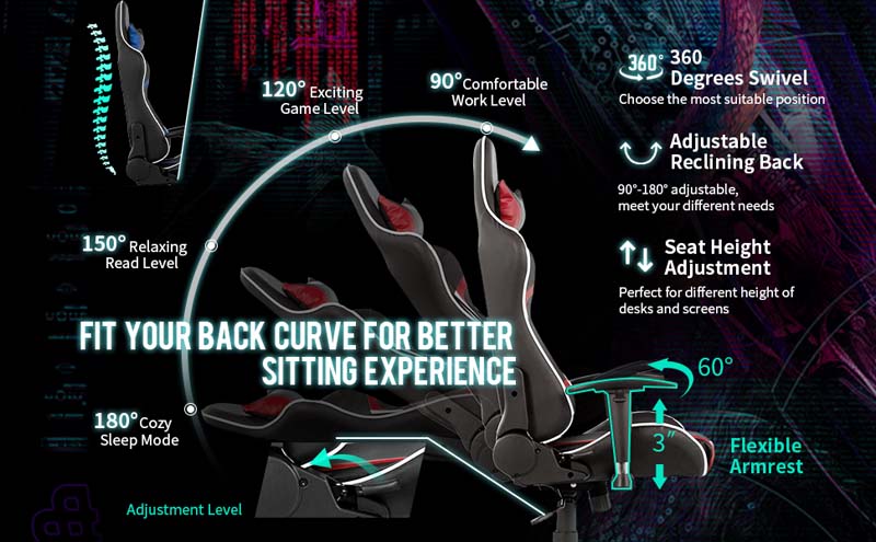 Eletriclife Reclining Swivel Massage Gaming Chair with Lumbar Support