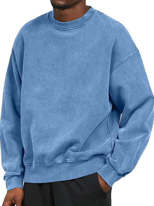 Men's Washed Distressed Cotton Basic Round Neck Long Sleeve Sweatshirt