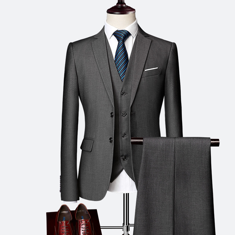 Men's Business Solid Single Breasted Pocket Lapel Collar Lapel Blazer & Vest & Pants 3Pcs Set