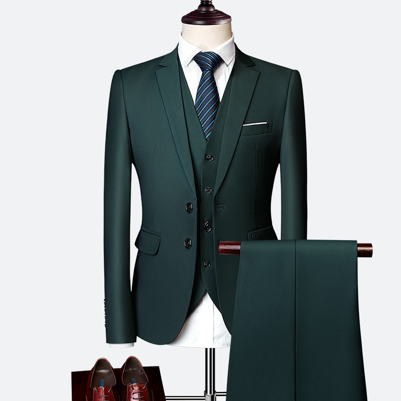 Men's Business Solid Single Breasted Pocket Lapel Collar Lapel Blazer & Vest & Pants 3Pcs Set