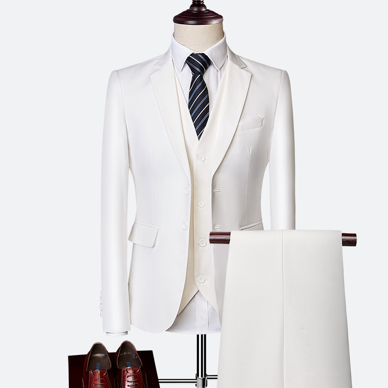 Men's Business Solid Single Breasted Pocket Lapel Collar Lapel Blazer & Vest & Pants 3Pcs Set