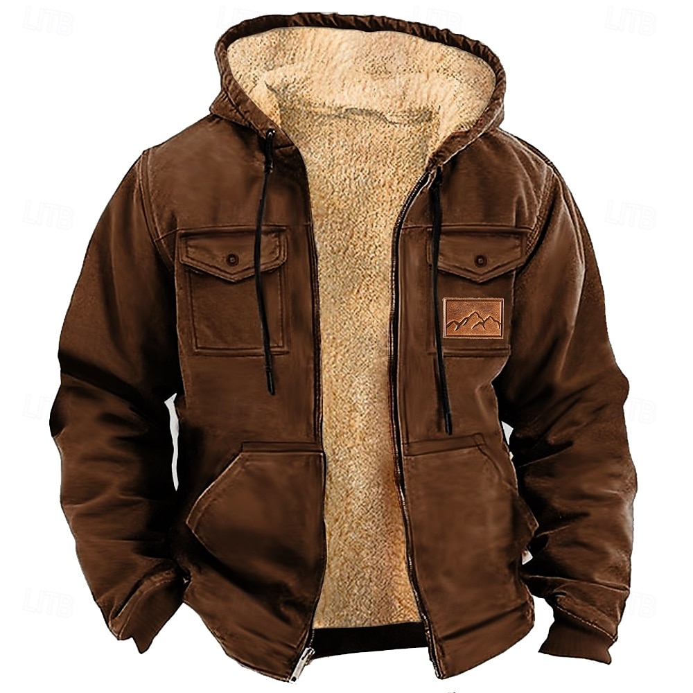 Men's Solid Color Cowboy Fleece Hoodies Fashion Cool Long Sleeve Hooded Holiday Streetwear Brown Khaki Zipper Pocket Fall Winter Designer 2025 - $42.99 –P1