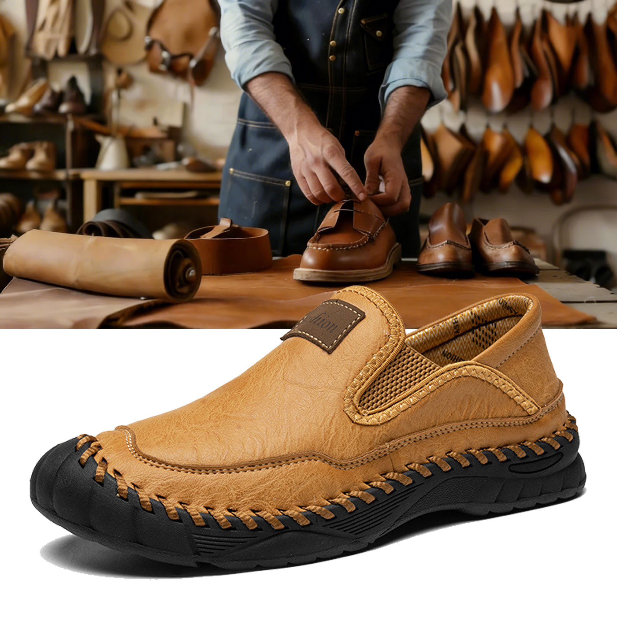 ⏰ Last day! 60% off! 🔥 Handmade men's outdoor waterproof and non-slip casual shoes/slip-on flat leather shoes