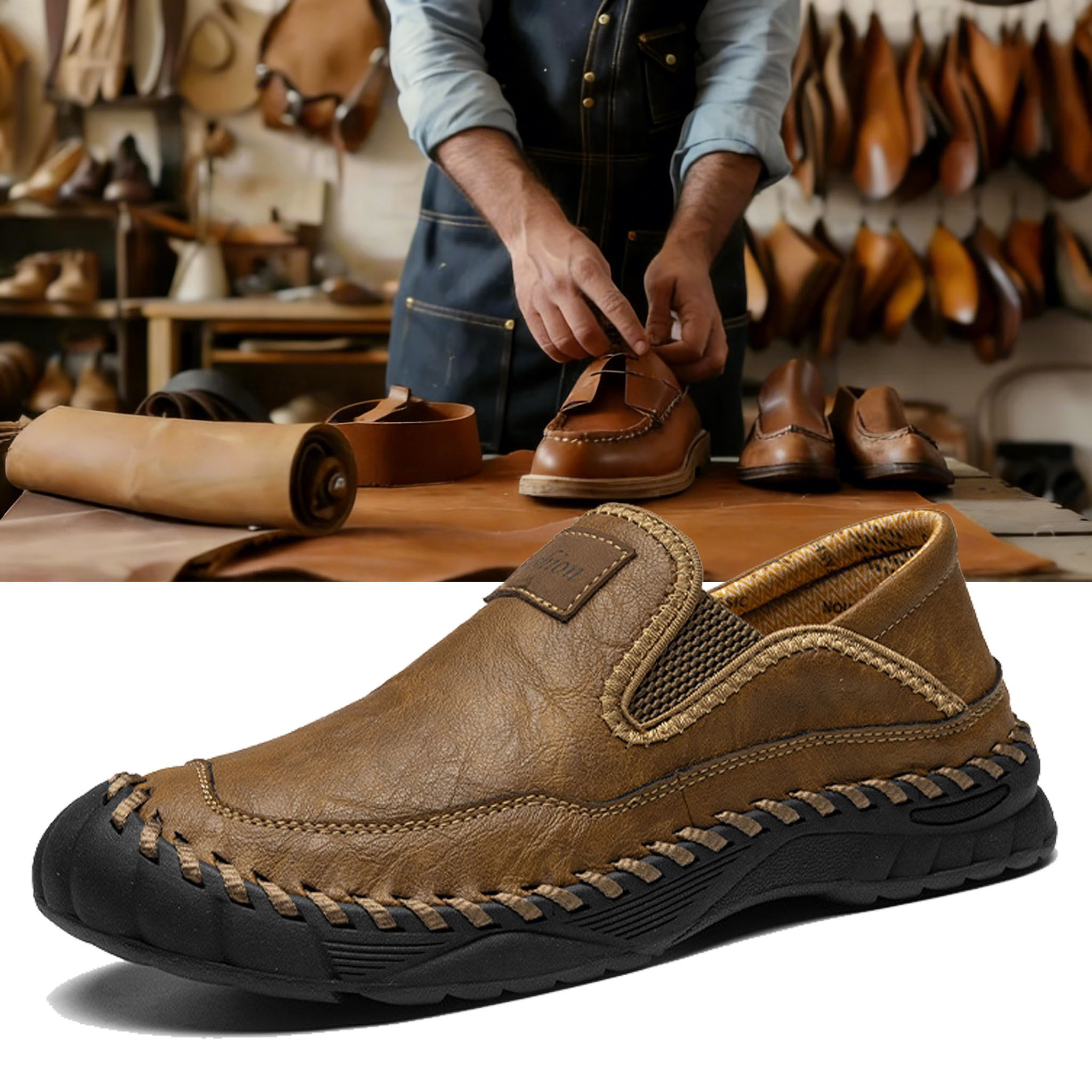 ⏰ Last day! 60% off! 🔥 Handmade men's outdoor waterproof and non-slip casual shoes/slip-on flat leather shoes