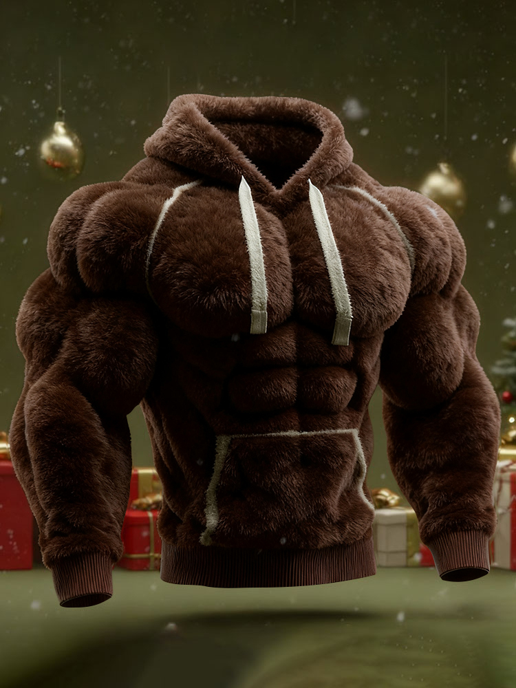 Men's Christmas Muscle Art Flannel Warm Hoodie