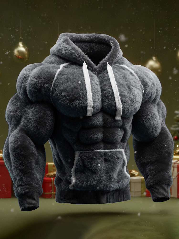 Men's Christmas Muscle Art Flannel Warm Hoodie