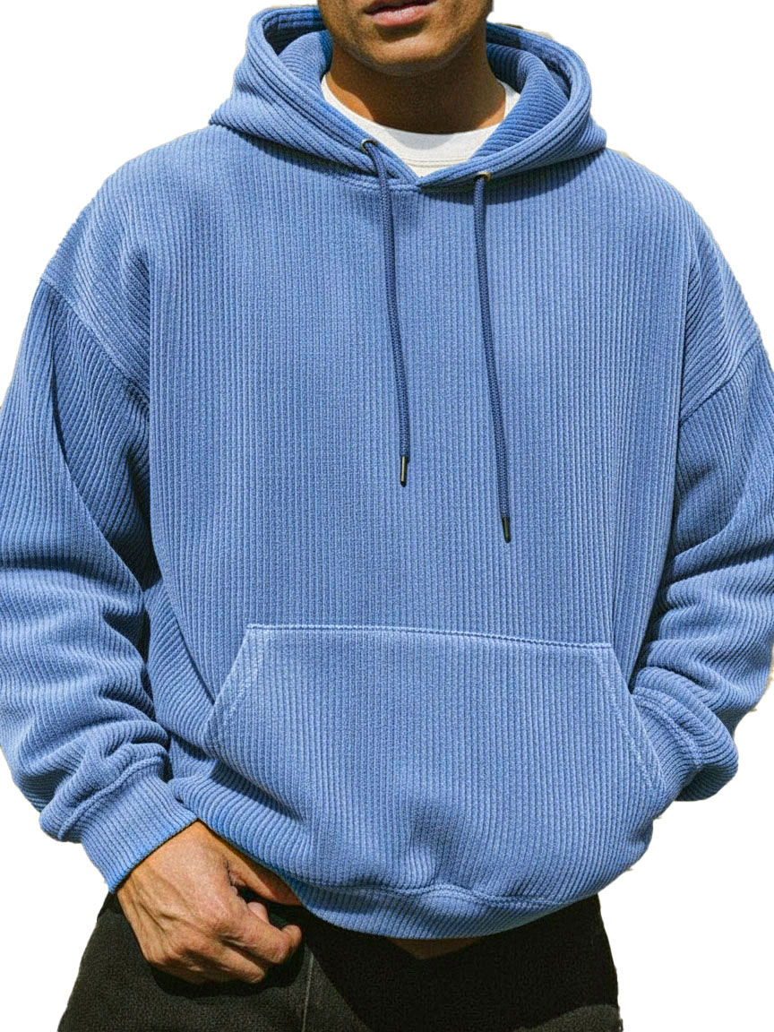 Men's Stylish Street-style Ribbed Corduroy Fabric Pocket Hooded Sweatshirt