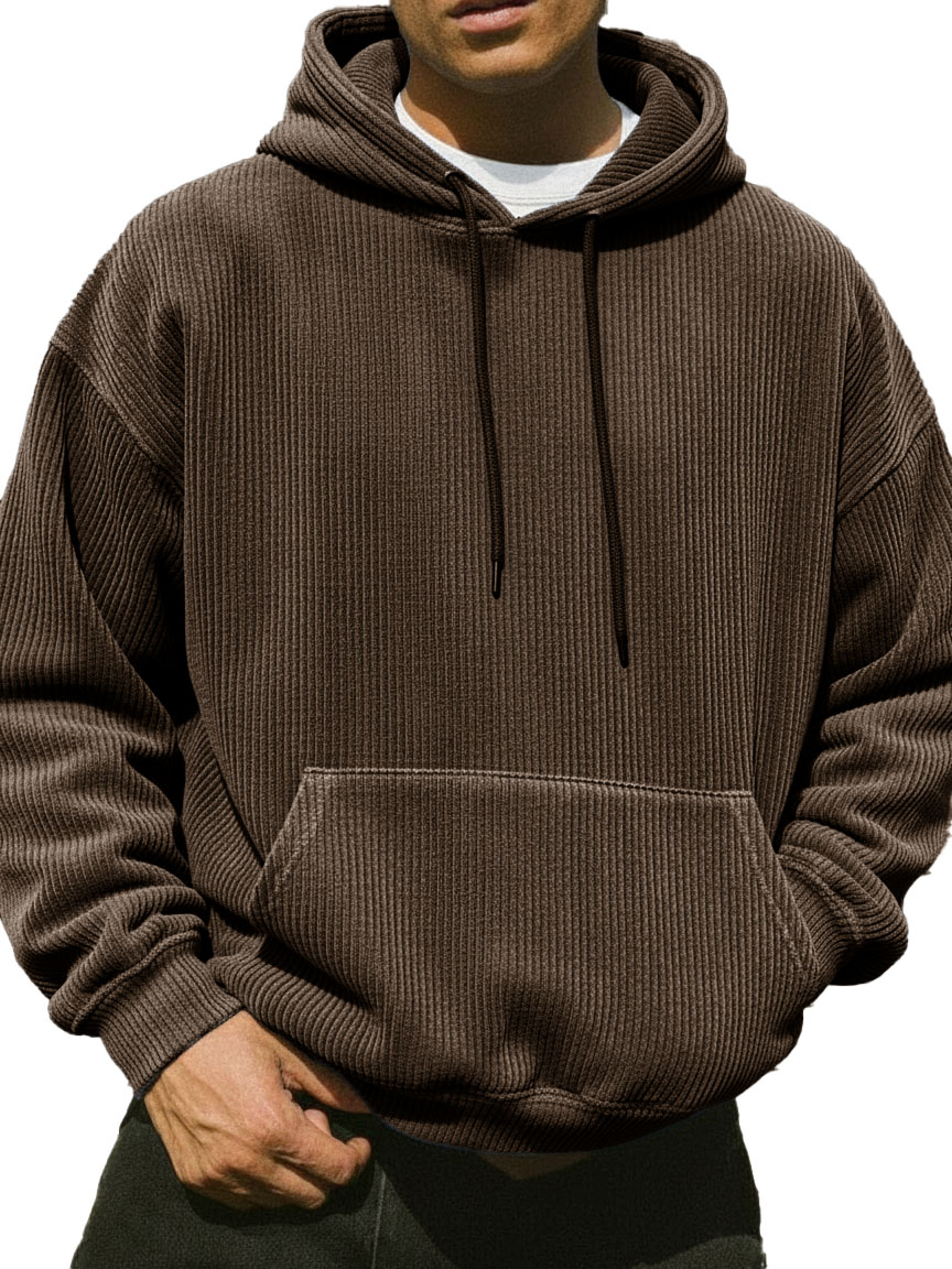 Men's Stylish Street-style Ribbed Corduroy Fabric Pocket Hooded Sweatshirt