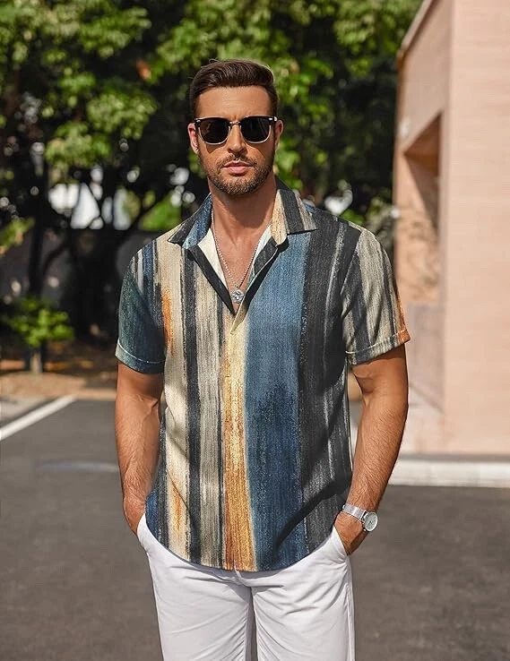 Men's Linen Shirts Short Sleeve Casual Shirts Button Down Shirt Large