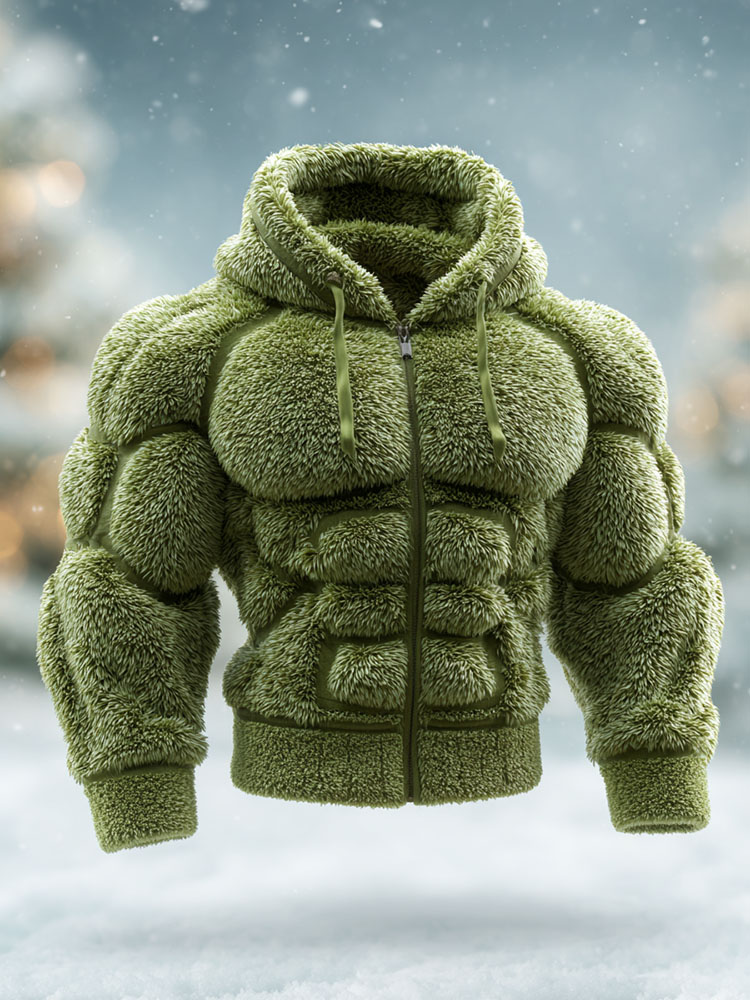 Men's Christmas Vintage Line Art Knit Zip Up Hooded Sweater