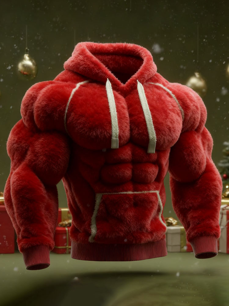 Men's Christmas Muscle Art Flannel Warm Hoodie