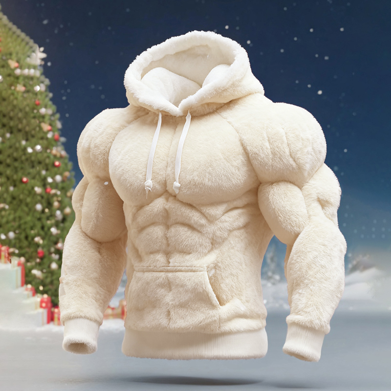 Men's Christmas Muscle Art Flannel Warm Hoodie