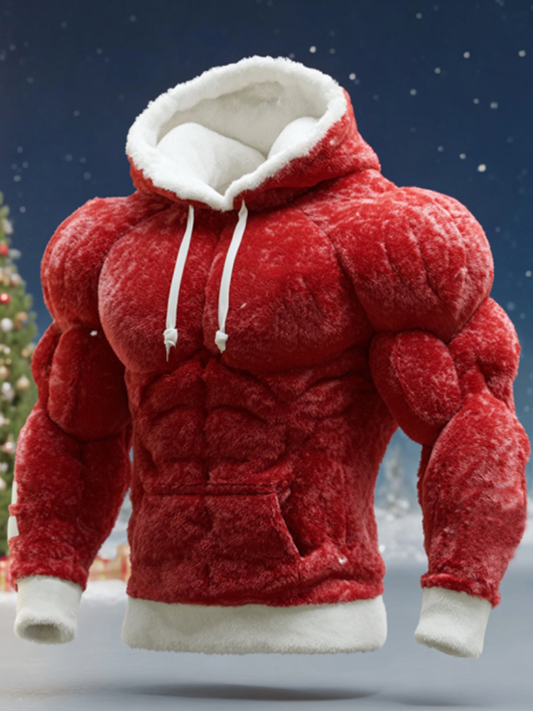 Men's Christmas Muscle Art Flannel Warm Hoodie