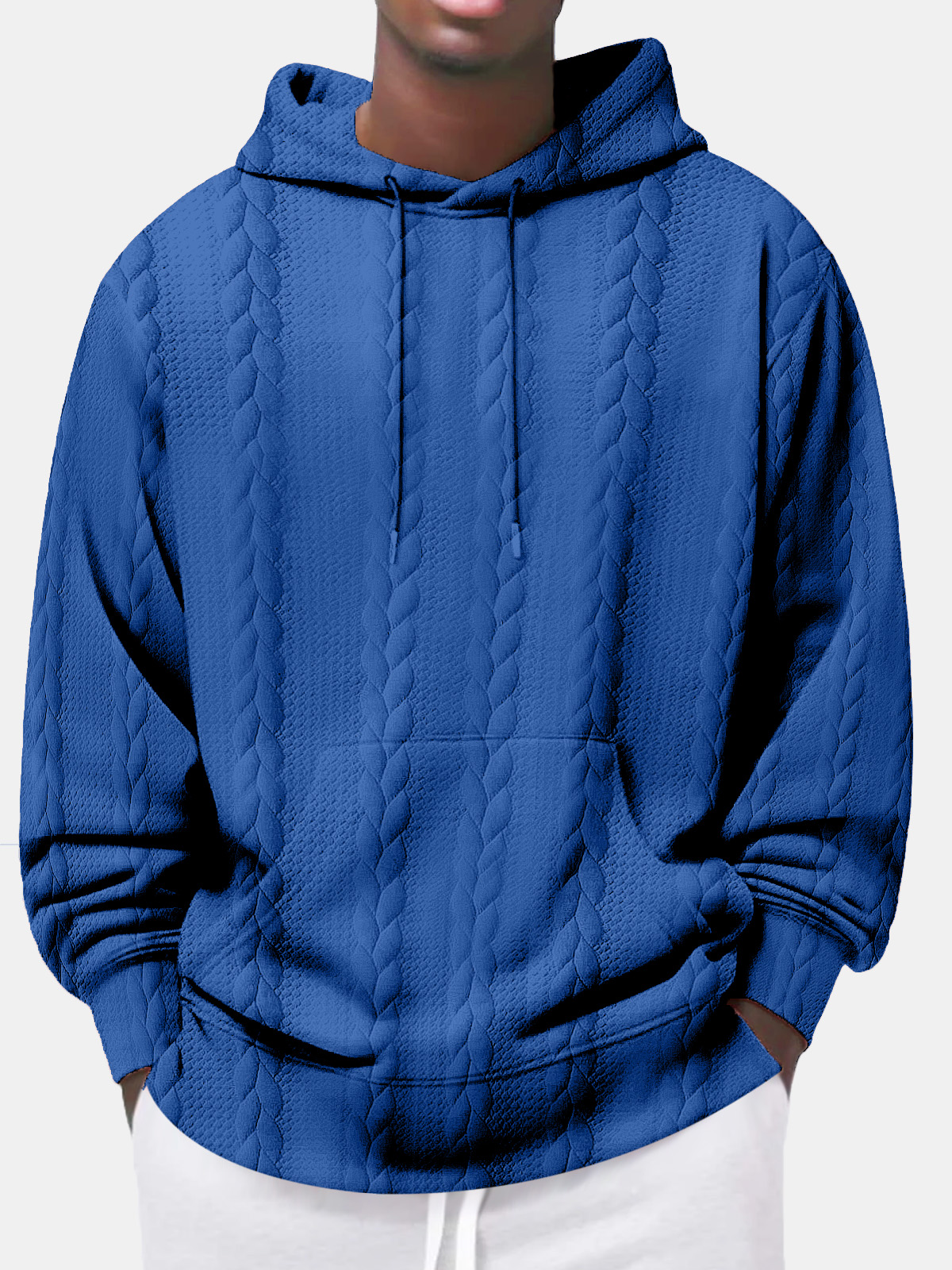 Men's Autumn Casual Solid Color Jacquard Comfortable Hooded Long-sleeved Sweatshirt