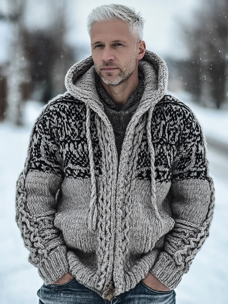 Men's Vintage Casual Viking Knit Hooded Sweater