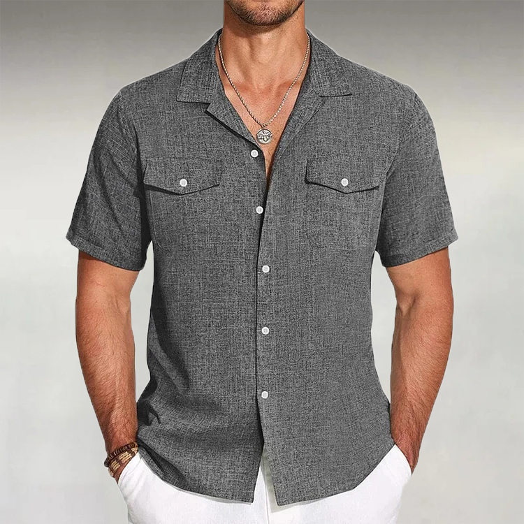 Men's Casual Linen Lapel Button Shirt