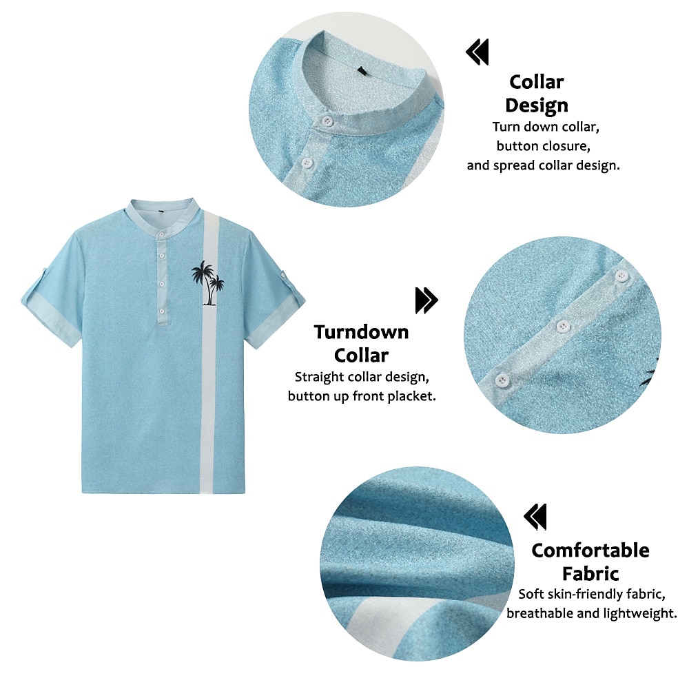 Men's Shirt Linen Shirt Beach Shirt Coconut Tree Outdoor Vacation Light Green Navy Blue Blue Brown Short Sleeve Stand Collar Summer Spring Clothing Apparel Print 2025 - $29.99 –P1