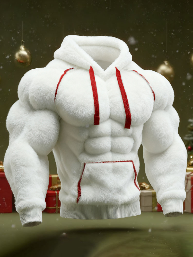 Men's Christmas Muscle Art Flannel Warm Hoodie