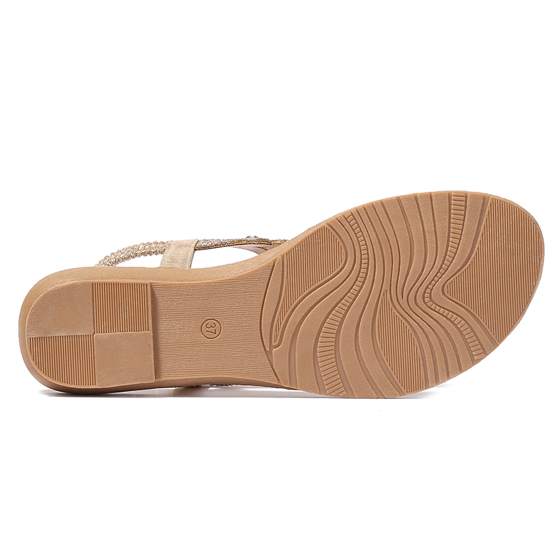 T-strap Flower Rhinestone Flats Sandals