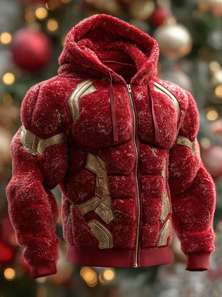 Men's Line Art Contrast Insulated Zip Hoodie