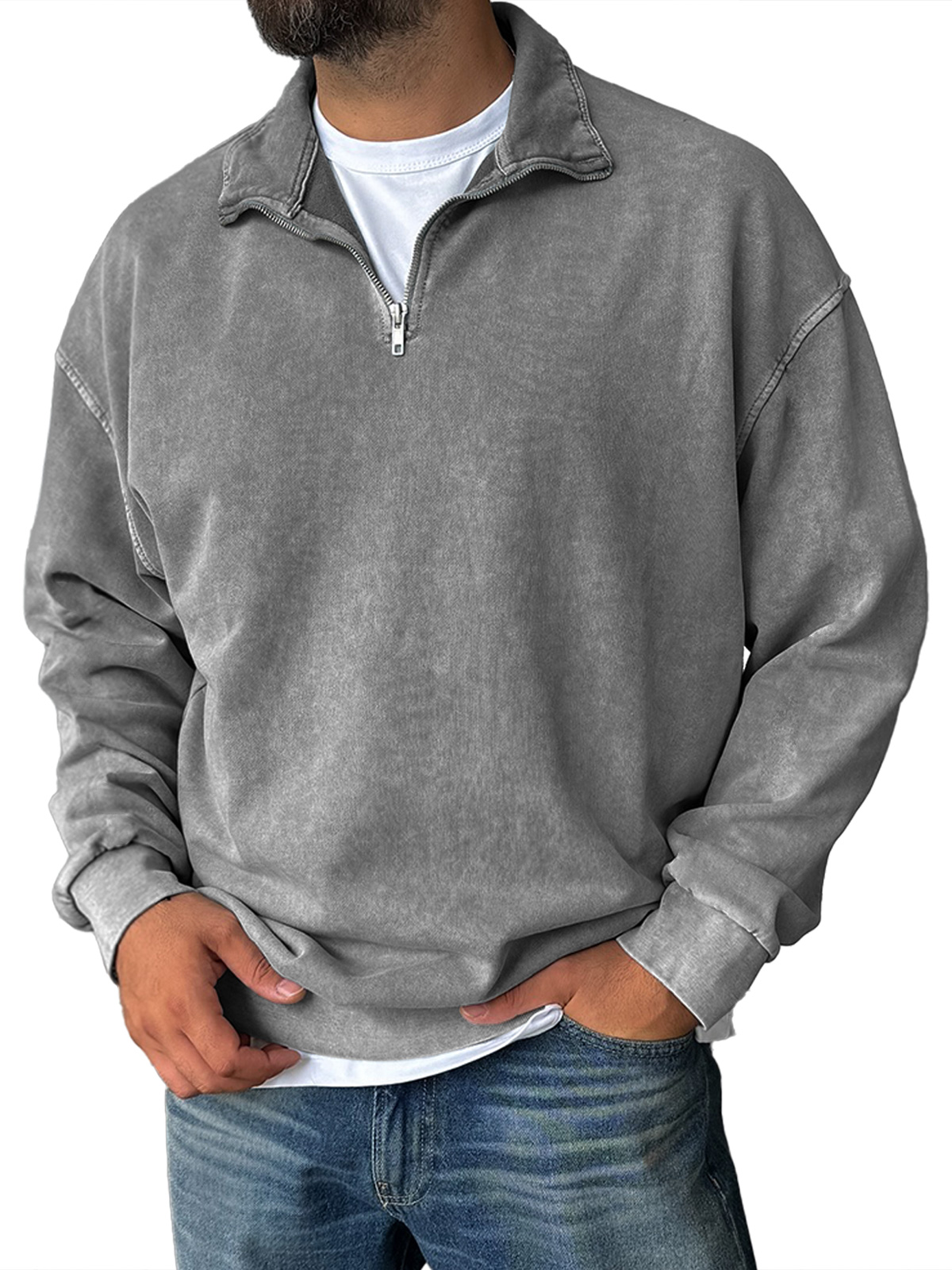 🔥Last Week 70% OFF🔥- Men's Fashionable Retro Half-zip Stand Collar Casual Sweatshirt (100% Cotton)