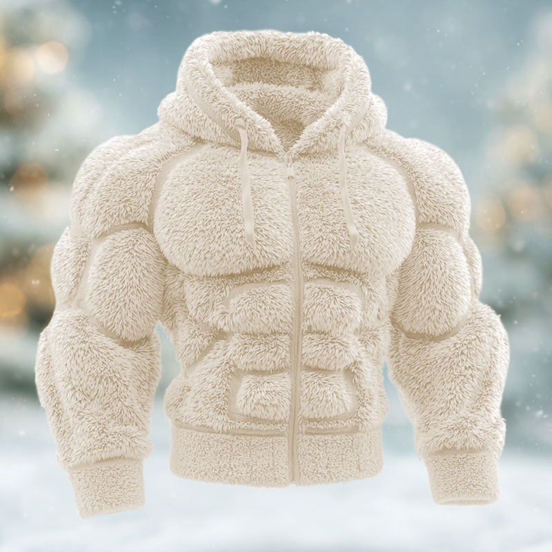 Men's Christmas Vintage Line Art Knit Zip Up Hooded Sweater