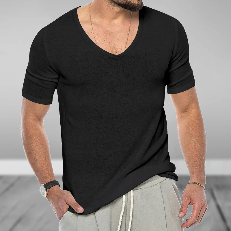 Men's Basic Solid Color V Neck Slim Fit T-shirt