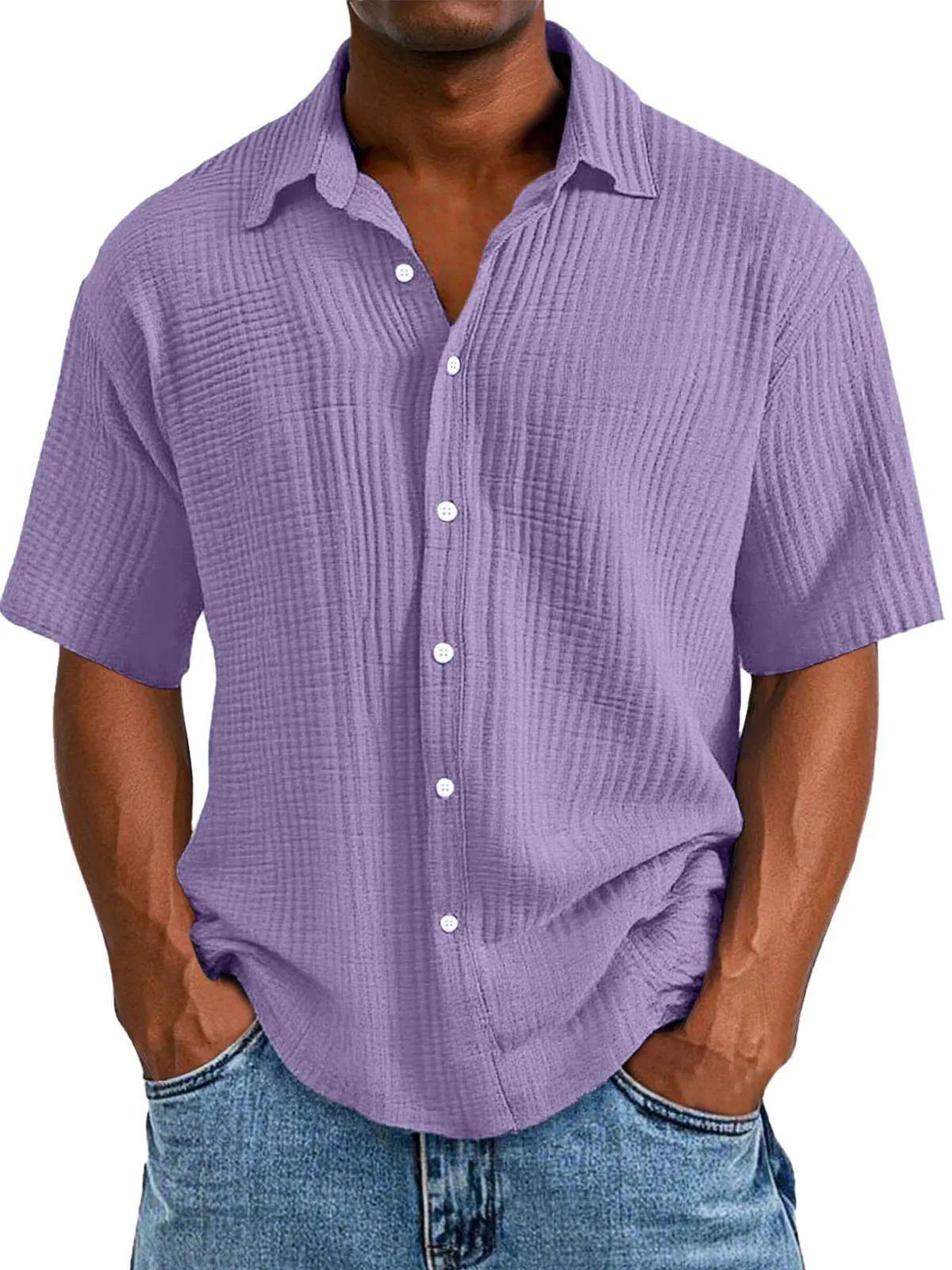 🔥Men's Casual Loose And Comfortable Textured Short-sleeved Shirt