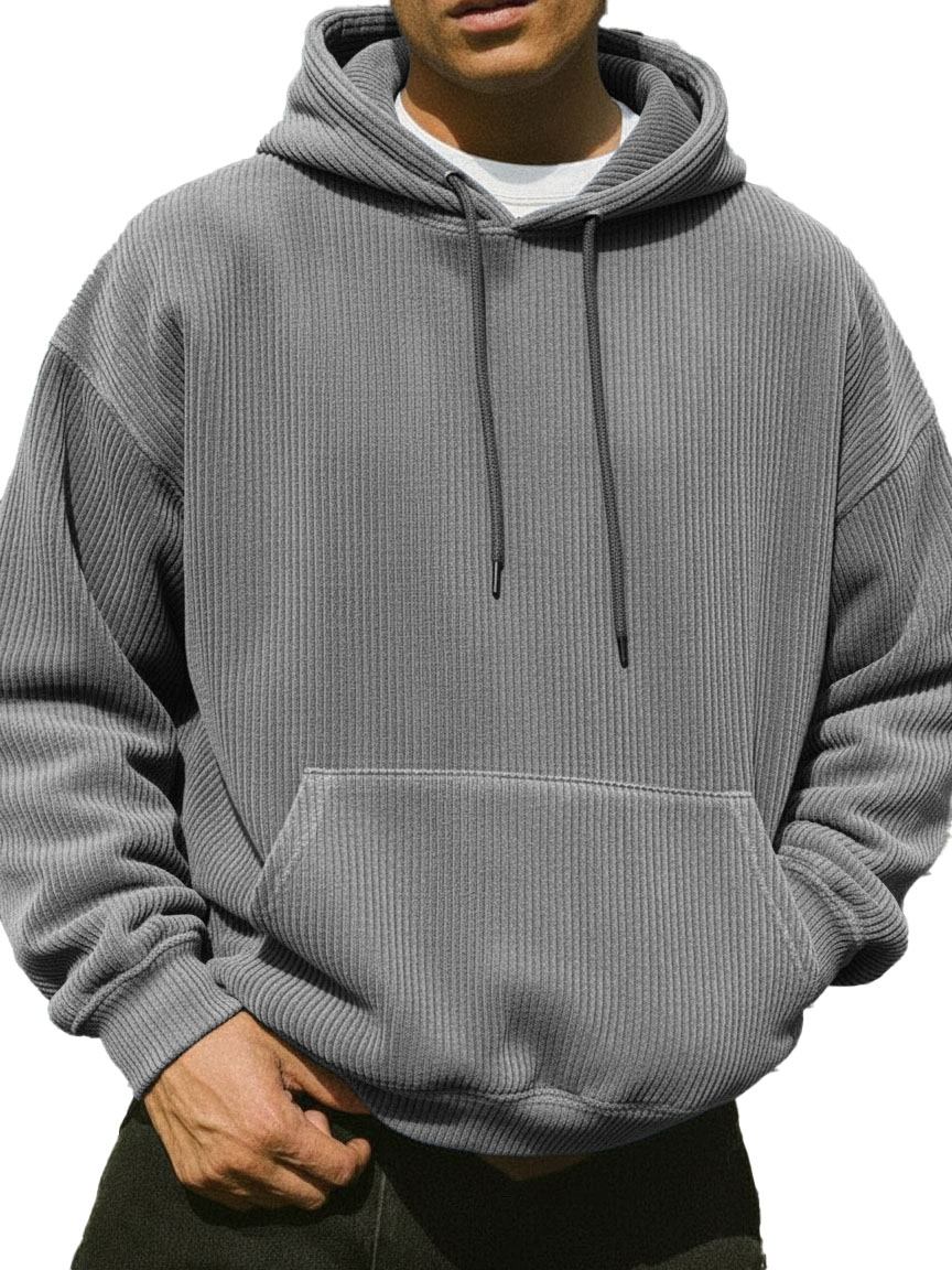 Men's Stylish Street-style Ribbed Corduroy Fabric Pocket Hooded Sweatshirt