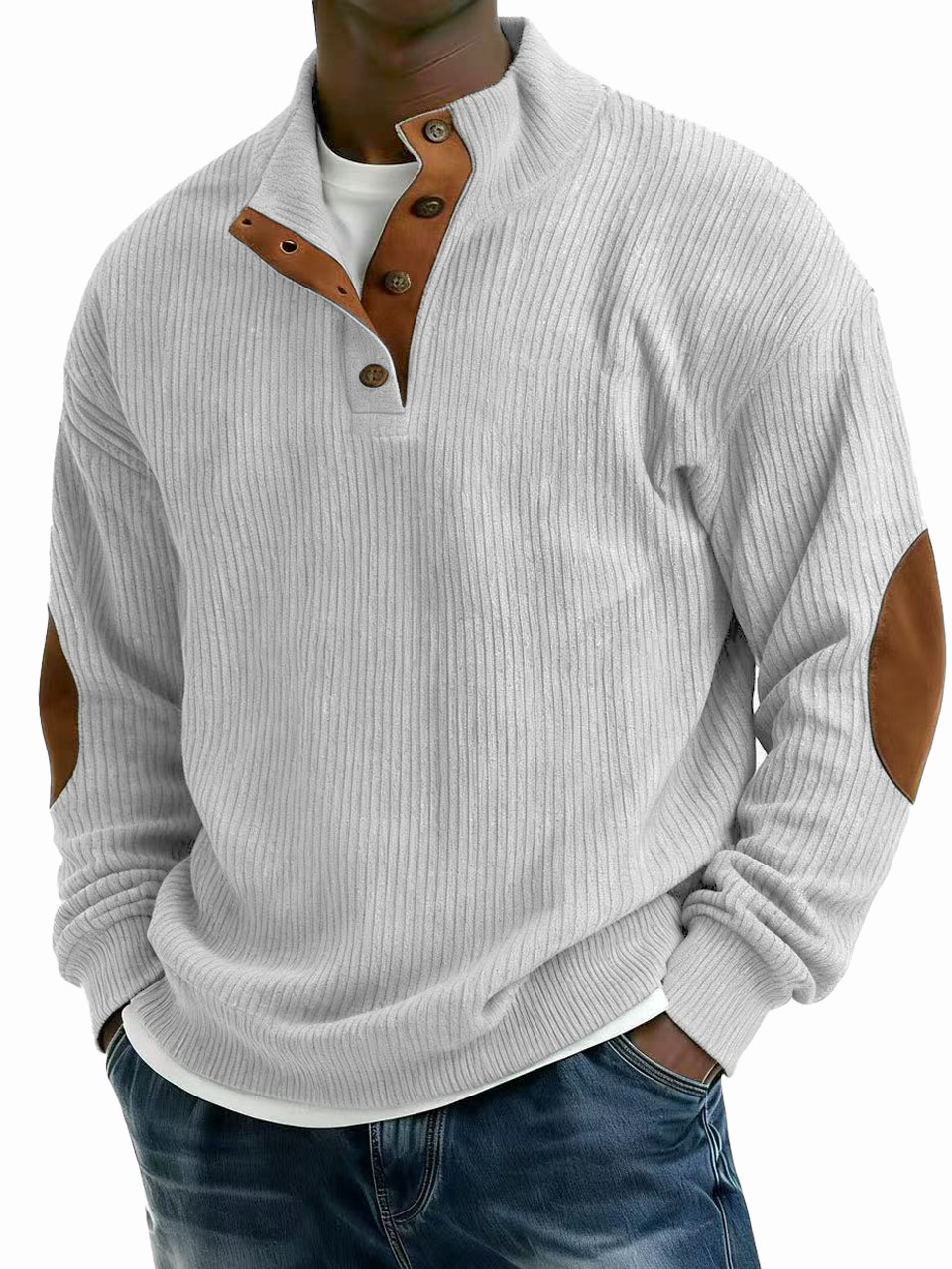 Men's Stylish Casual Corduroy Fabric Stand-up Collar Long-sleeved Sweatshirt