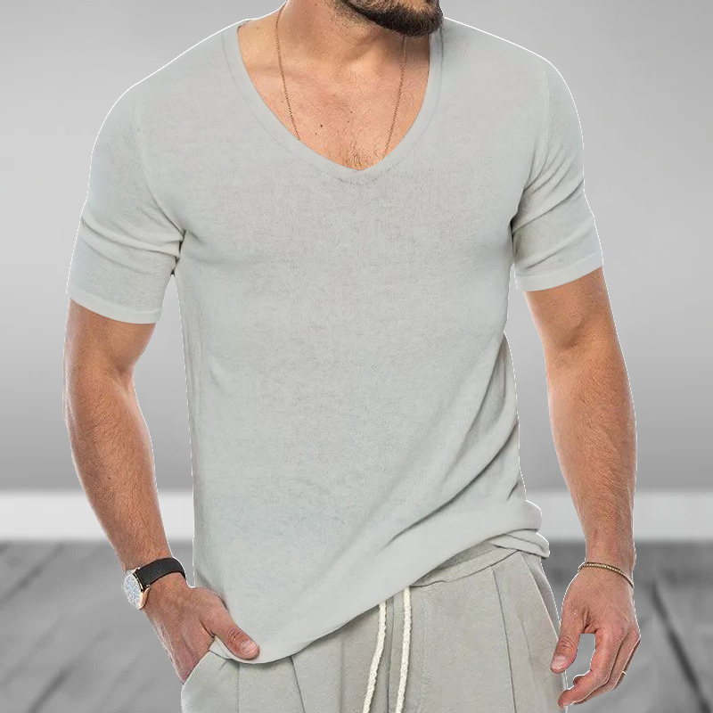 Men's Basic Solid Color V Neck Slim Fit T-shirt