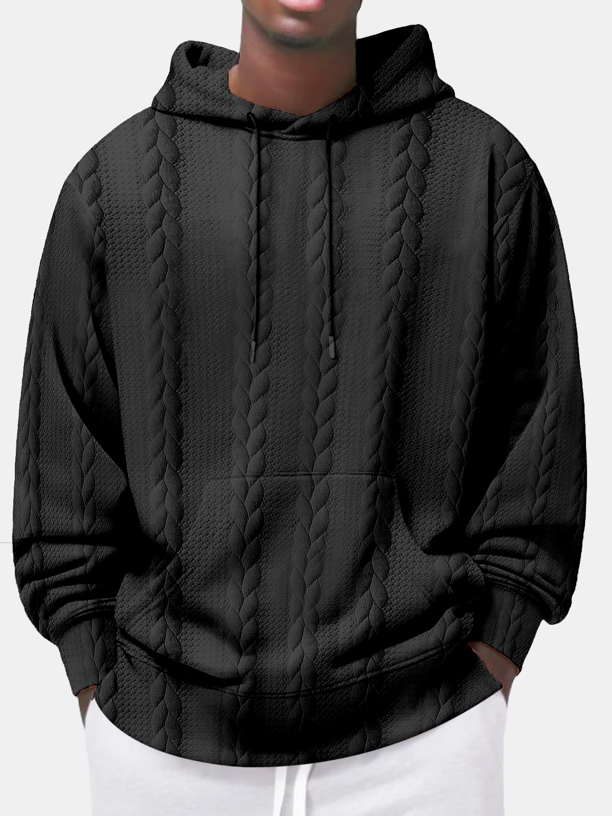 Men's Autumn Casual Solid Color Jacquard Comfortable Hooded Long-sleeved Sweatshirt