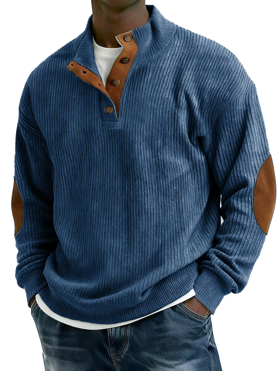 Men's Stylish Casual Corduroy Fabric Stand-up Collar Long-sleeved Sweatshirt