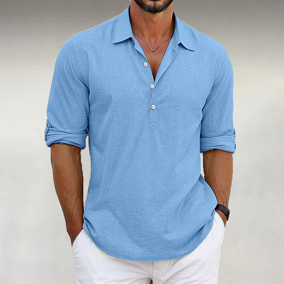 Men's Casual Turndown Collar Buttons Long Sleeve Shirts