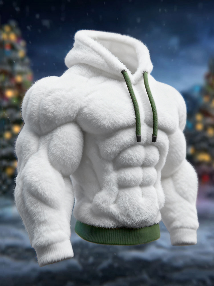 Men's Vintage Muscle Line Art Flannel Cozy Hooded Sweatshirt