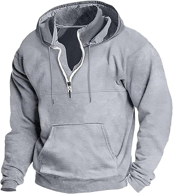 Men's Autumn and Winter Zipper Hoodie Casual Sports with Pocket Sweater Solid Color Loose Long Sleeve Jacket