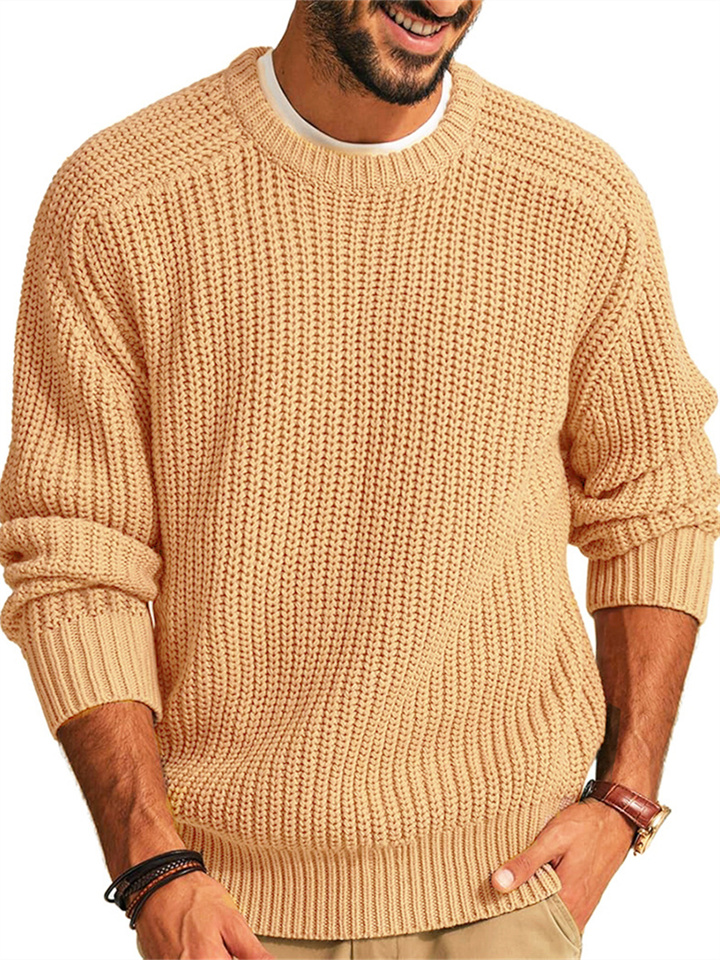 Men's Sweater Sports Loose Plaid Plunge Sleeve Sweater Round Neck Pullover Casual Long Sleeve Men's Knitwear