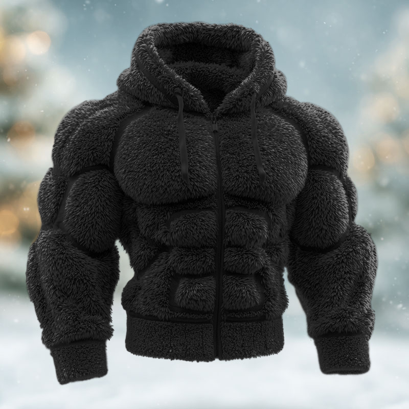 Men's Christmas Vintage Line Art Knit Zip Up Hooded Sweater