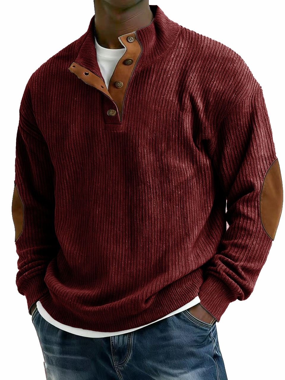 Men's Stylish Casual Corduroy Fabric Stand-up Collar Long-sleeved Sweatshirt