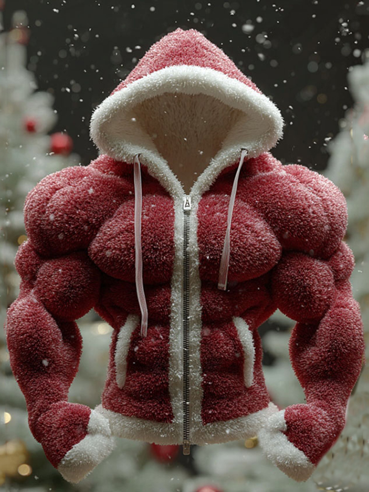 Men's Christmas Color Block Knitted Fur Collar Hooded Sweater