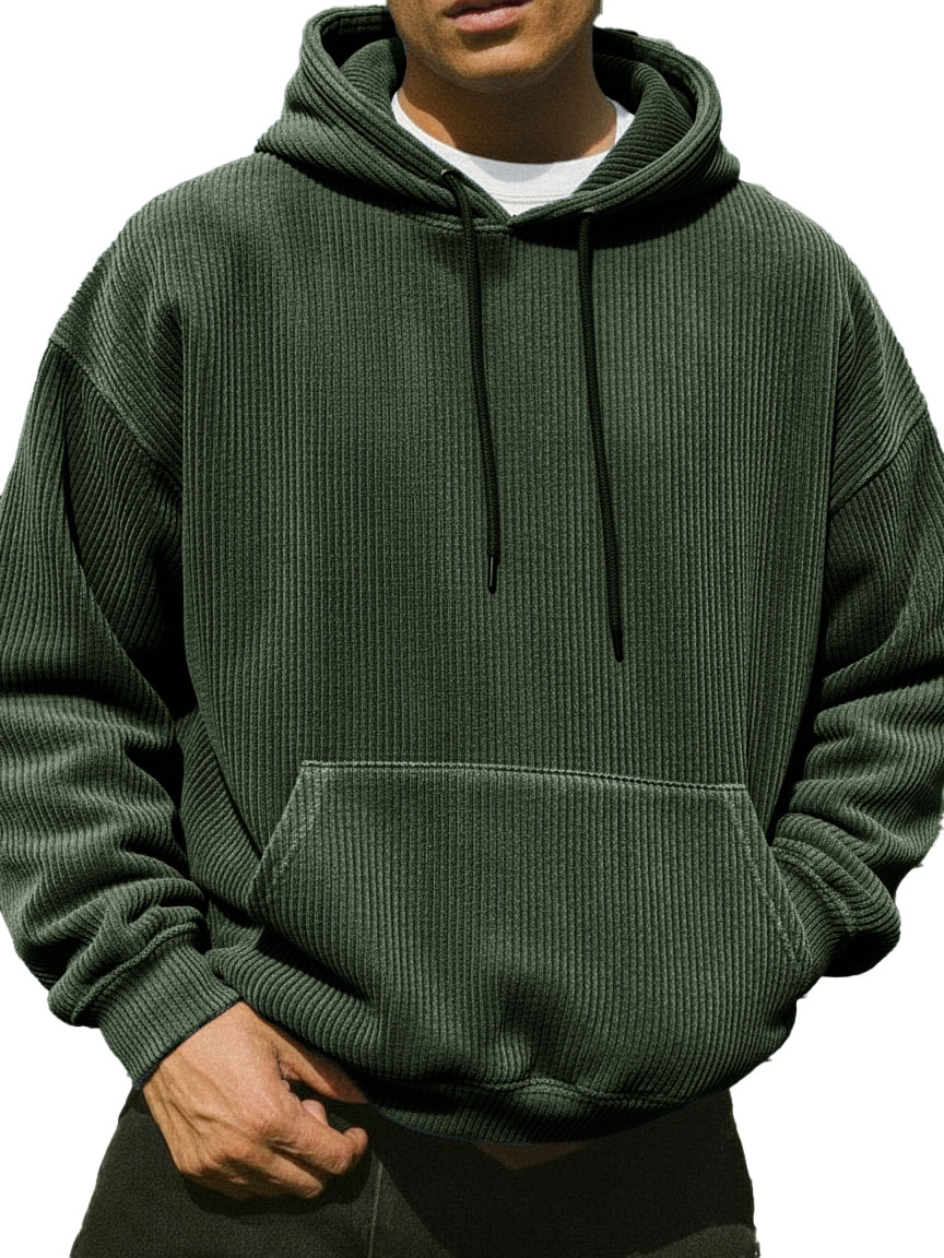 Men's Stylish Street-style Ribbed Corduroy Fabric Pocket Hooded Sweatshirt