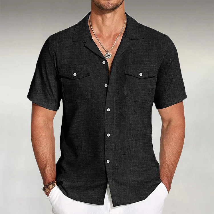 Men's Casual Linen Lapel Button Shirt