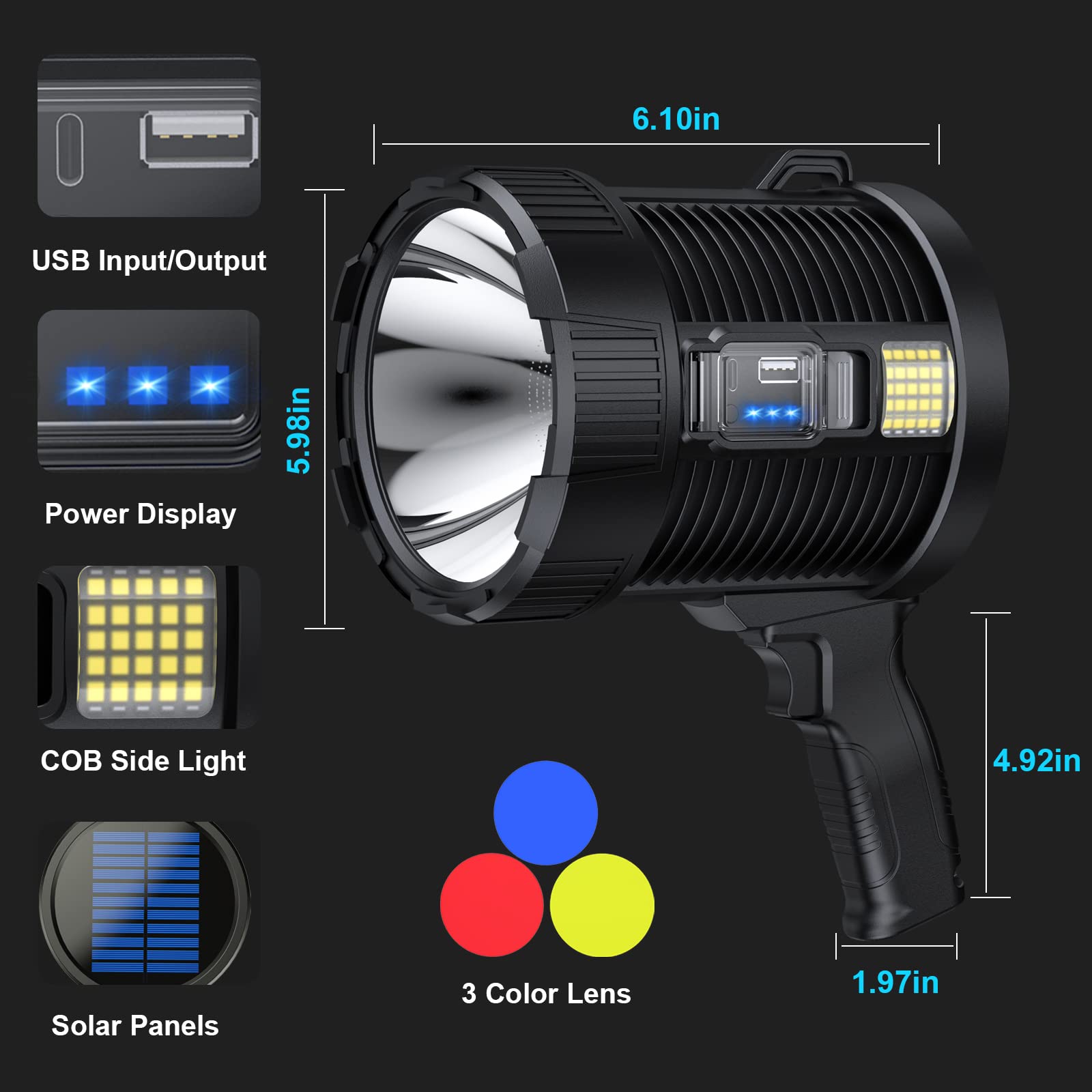 100000 Lumens LED Spotlight Handheld Large Searchlight